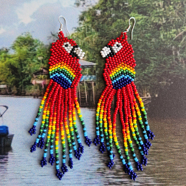 Earrings Parrot Hama Beads Bead Weave Caricature Parrot Earrings